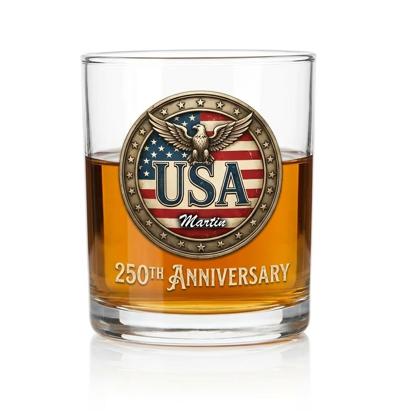 Custom Name USA 250th Anniversary 1776-2026 Engraved Whiskey Glass Independence Day Gift