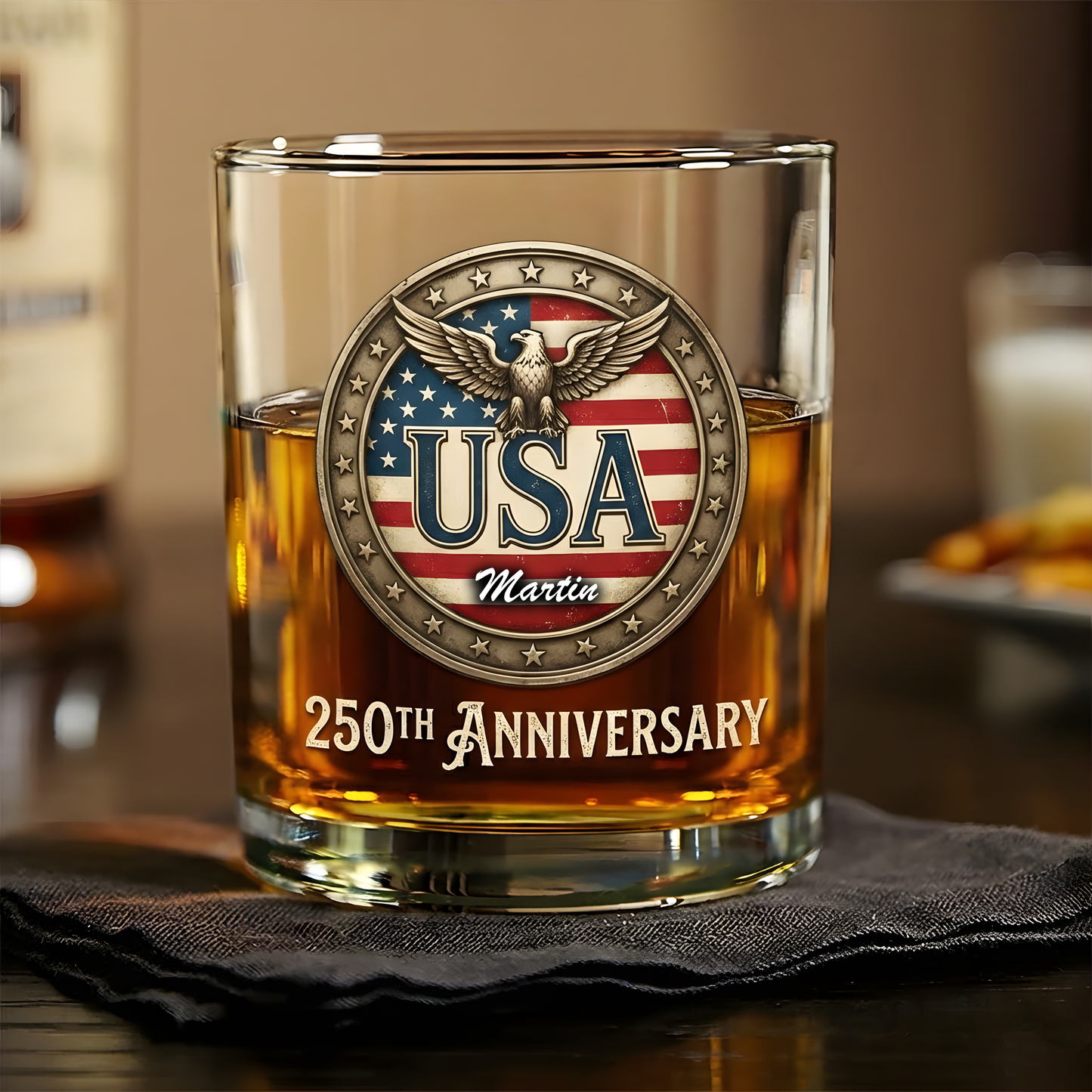 Custom Name USA 250th Anniversary 1776-2026 Engraved Whiskey Glass Independence Day Gift