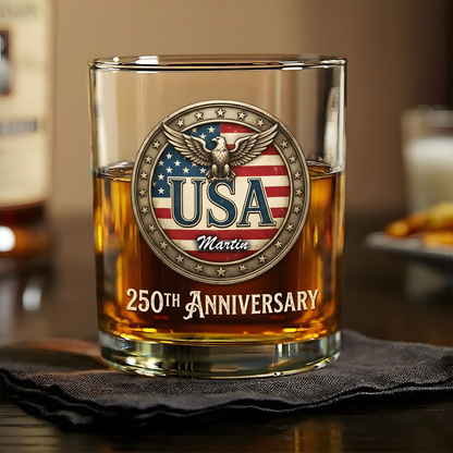 Custom Name USA 250th Anniversary 1776-2026 Engraved Whiskey Glass Independence Day Gift