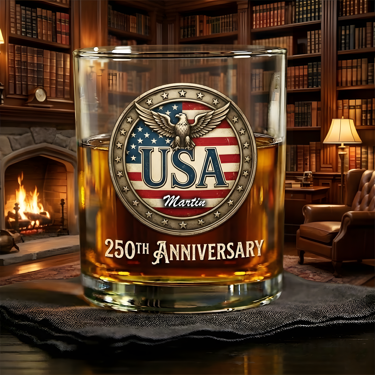 Custom Name USA 250th Anniversary 1776-2026 Engraved Whiskey Glass Independence Day Gift