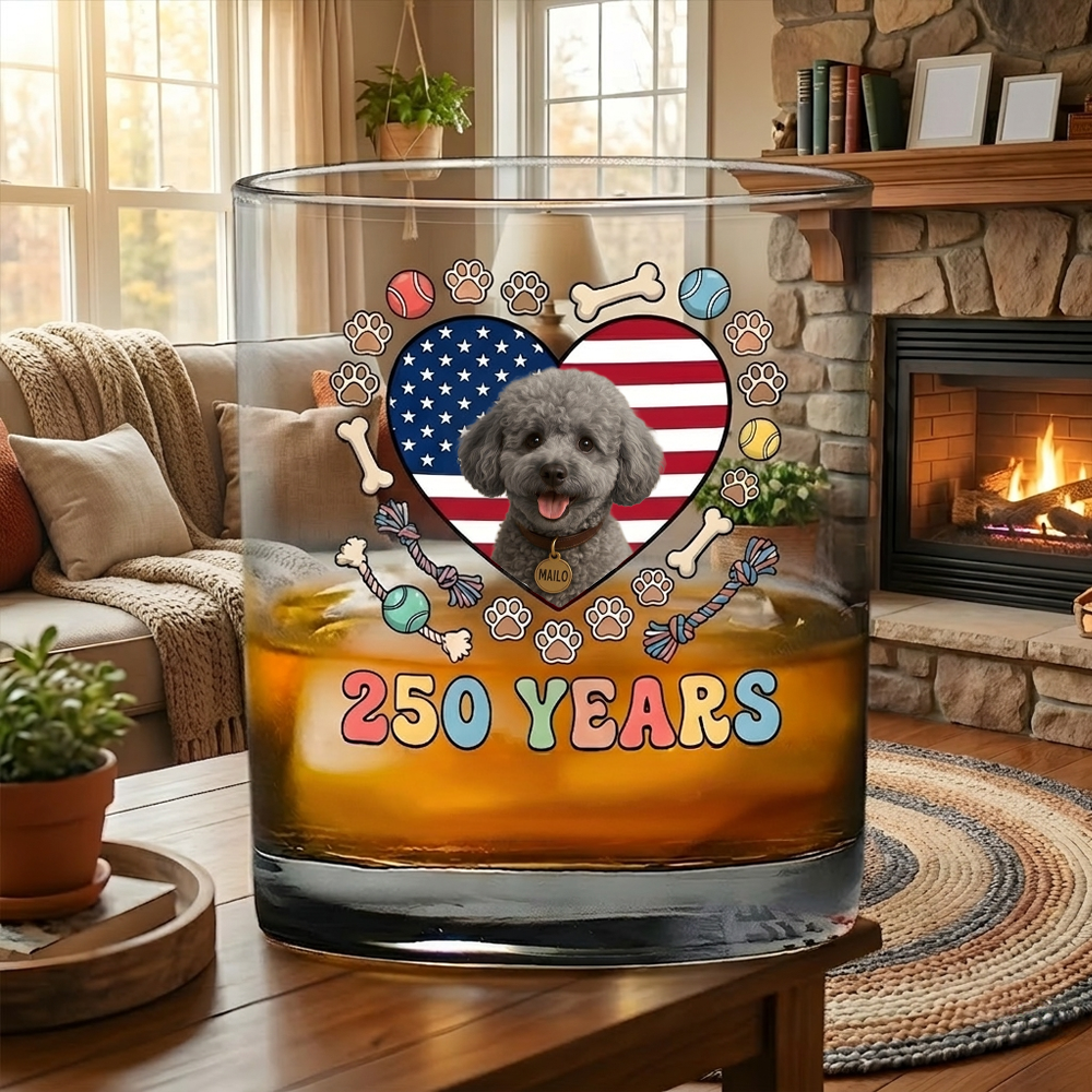 Custom Photo 250 Years Of Freedom With Dog Cat Pet Whiskey Glass