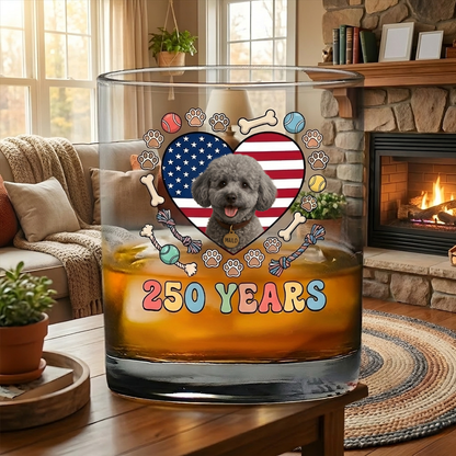 Custom Photo 250 Years Of Freedom With Dog Cat Pet Whiskey Glass