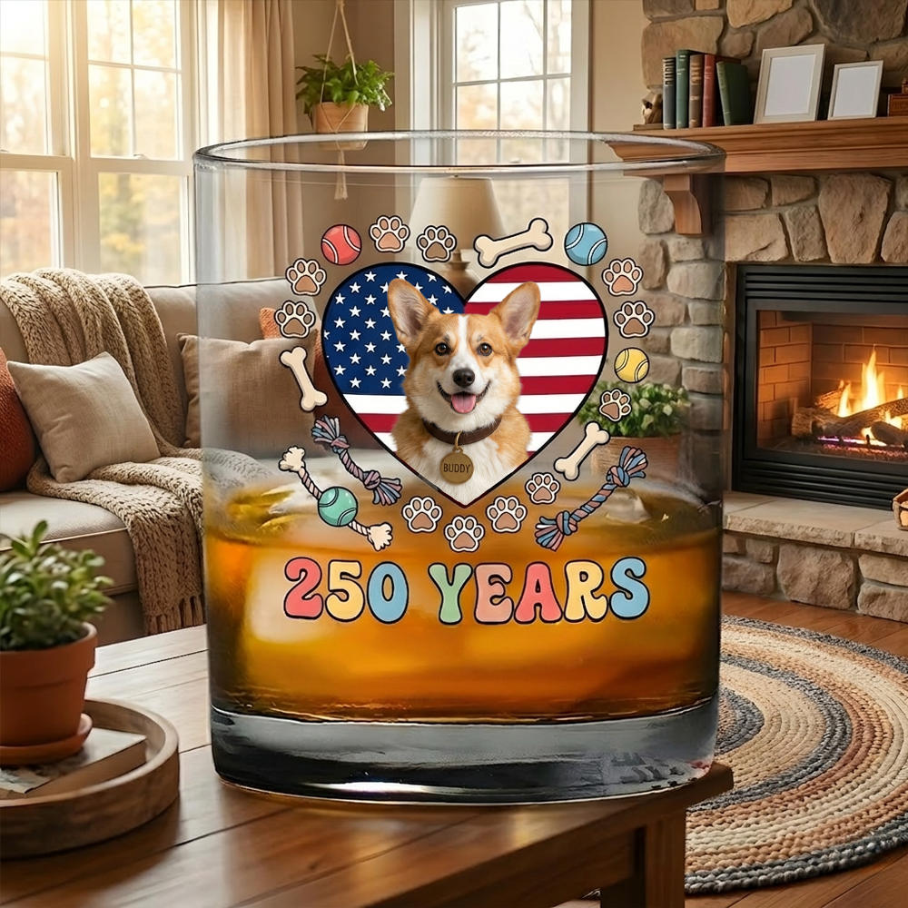 Custom Photo 250 Years Of Freedom With Dog Cat Pet Whiskey Glass
