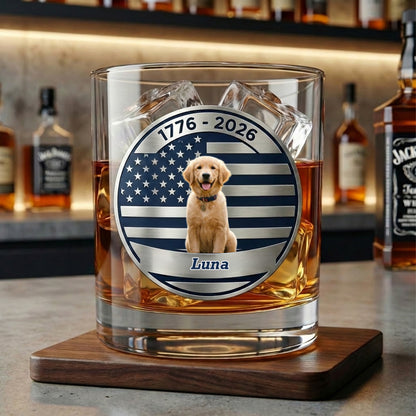 Custom Photo 250 Years Strong Dog Cat Vintage Retro Whiskey Glass