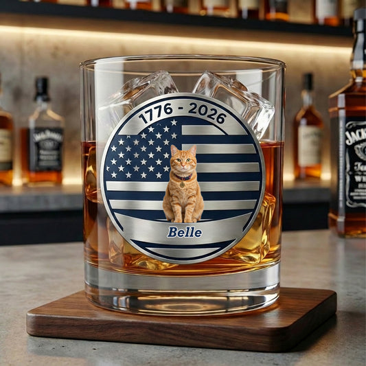 Custom Photo 250 Years Strong Dog Cat Vintage Retro Whiskey Glass