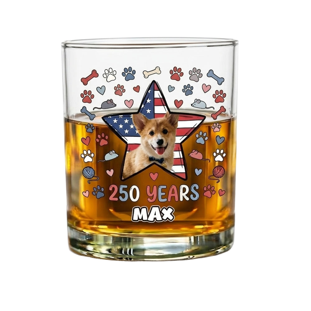 Custom Photo Dog Cat With America 250 Whiskey Glass
