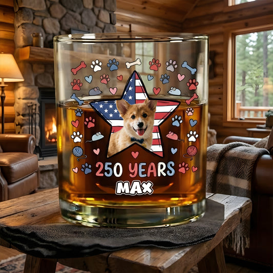Custom Photo Dog Cat With America 250 Whiskey Glass