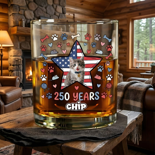 Custom Photo Dog Cat With America 250 Whiskey Glass
