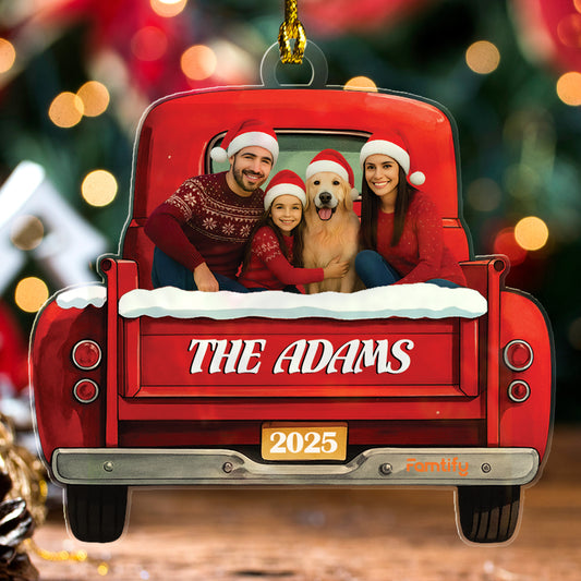 Custom Photo Red Truck Acrylic Ornament – Family Gift