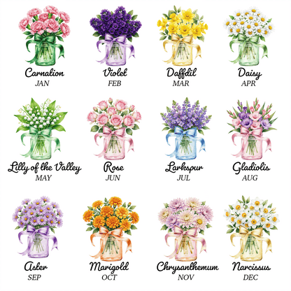 Personalized Acrylic Floral Night Light – Custom Flower Vase Lamp for Mom, LED Bedside Decor