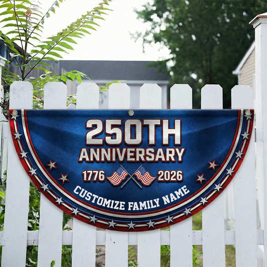 Custom Family Name 250th Anniversary 1776-2026 America Non-Pleated Fan Flag