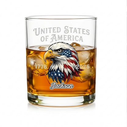 Custom Name Faith, Family & Freedom America 250 Years Patriotic Whiskey Glass