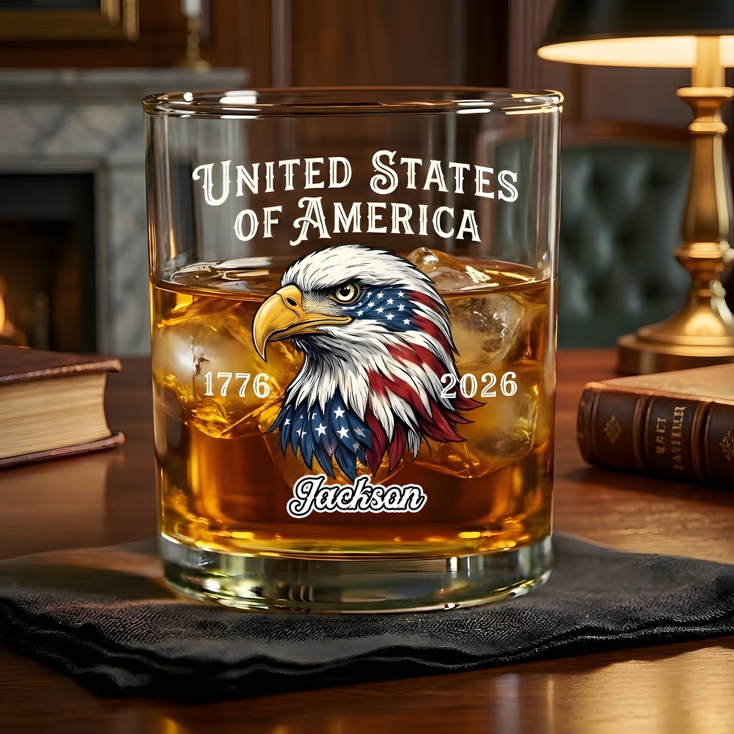 Custom Name Faith, Family & Freedom America 250 Years Patriotic Whiskey Glass