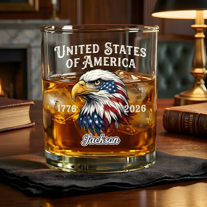 Custom Name Faith, Family & Freedom America 250 Years Patriotic Whiskey Glass