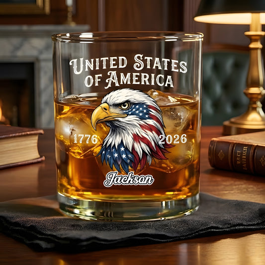 Custom Name Faith, Family & Freedom America 250 Years Patriotic Whiskey Glass