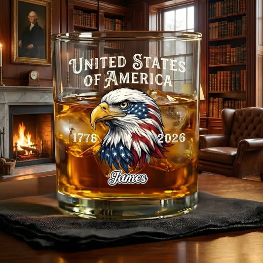 Custom Name Faith, Family & Freedom America 250 Years Patriotic Whiskey Glass