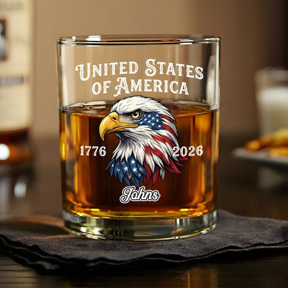 Custom Name Faith, Family & Freedom America 250 Years Patriotic Whiskey Glass