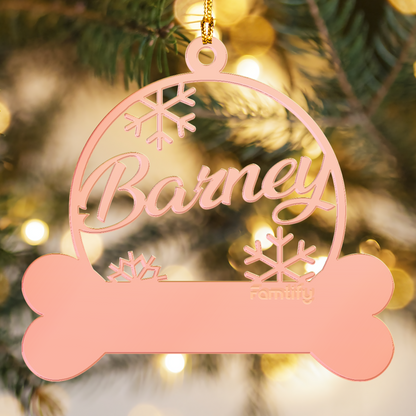 Custom Pet's Name Clear And Mirrored Acrylic Dog Bone Ornament