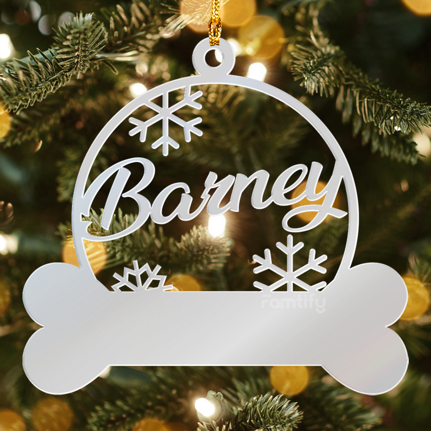 Custom Pet's Name Clear And Mirrored Acrylic Dog Bone Ornament