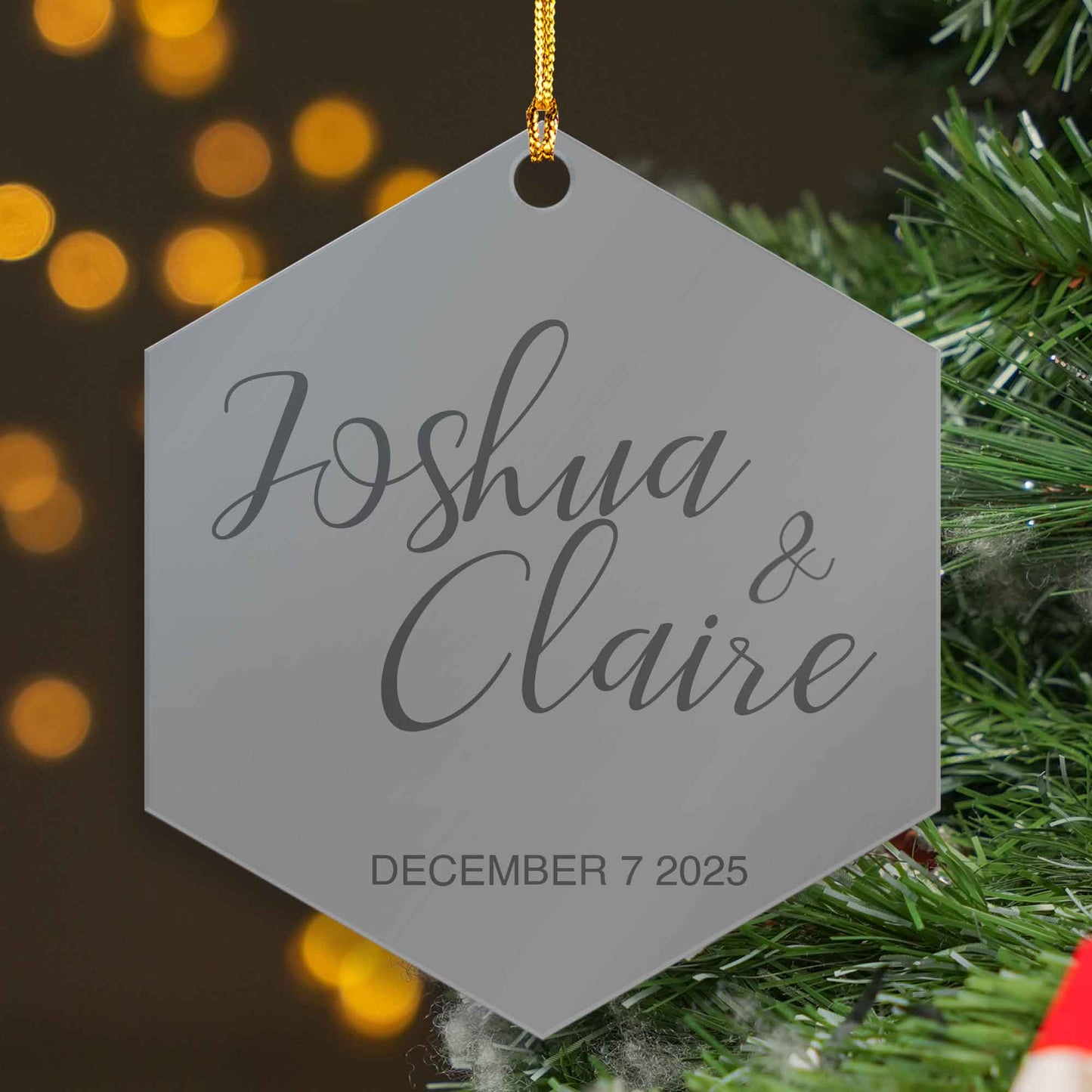 Monogram Mirrored Acrylic Hexagon Ornament - Wedding Hanging Decoration