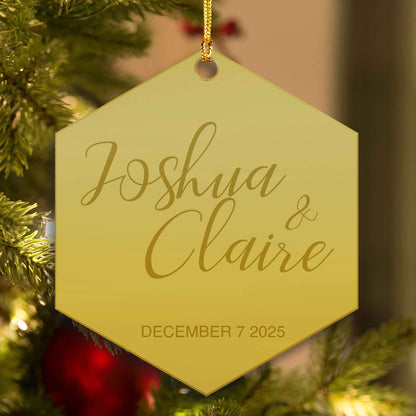 Monogram Mirrored Acrylic Hexagon Ornament - Wedding Hanging Decoration