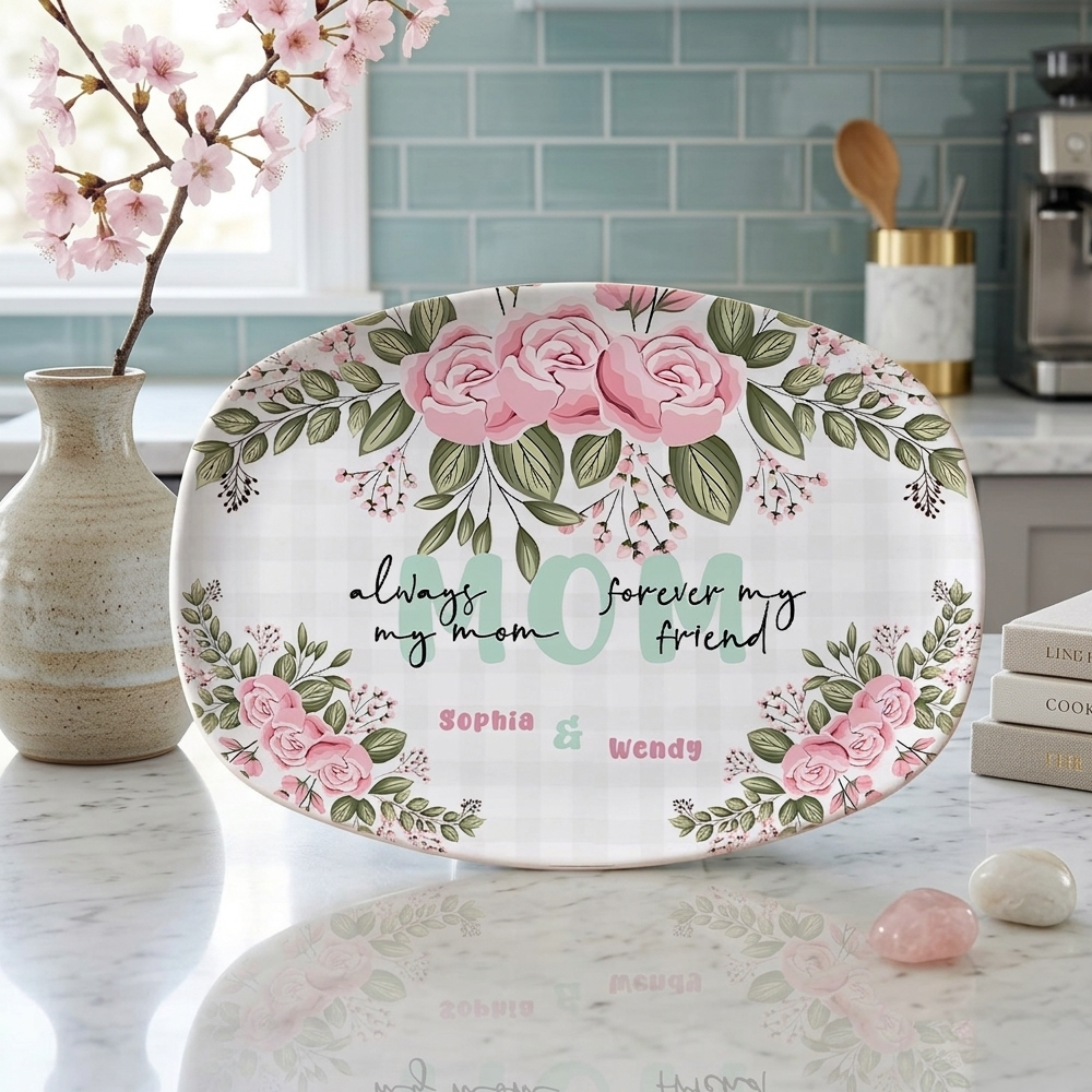 Mom We Love You – Personalized Family Name Platter – Mother’s Day Gift for Mom or Grandma – Custom Serving Platter