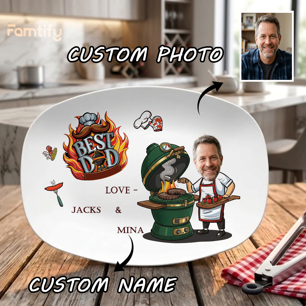 Personalized Daddy’s Grilling Plate – Custom Handprint BBQ Platter | Father’s Day Gift for Dad from Kids | Family Keepsake Serving Tray