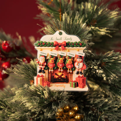 Custom Family Christmas Gift - Personalized Fireplace Stocking Acrylic Ornament