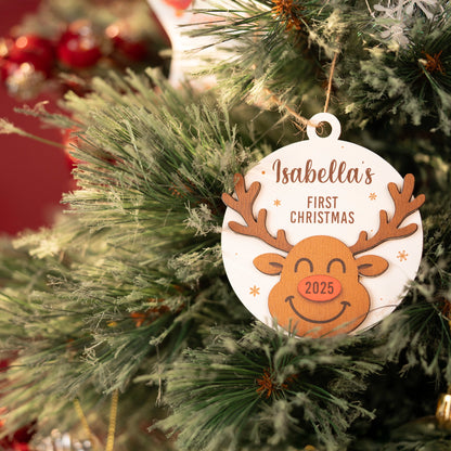 Baby’s First Christmas Deer Ornament – Personalized 2-Layer Wooden Keepsake Gift
