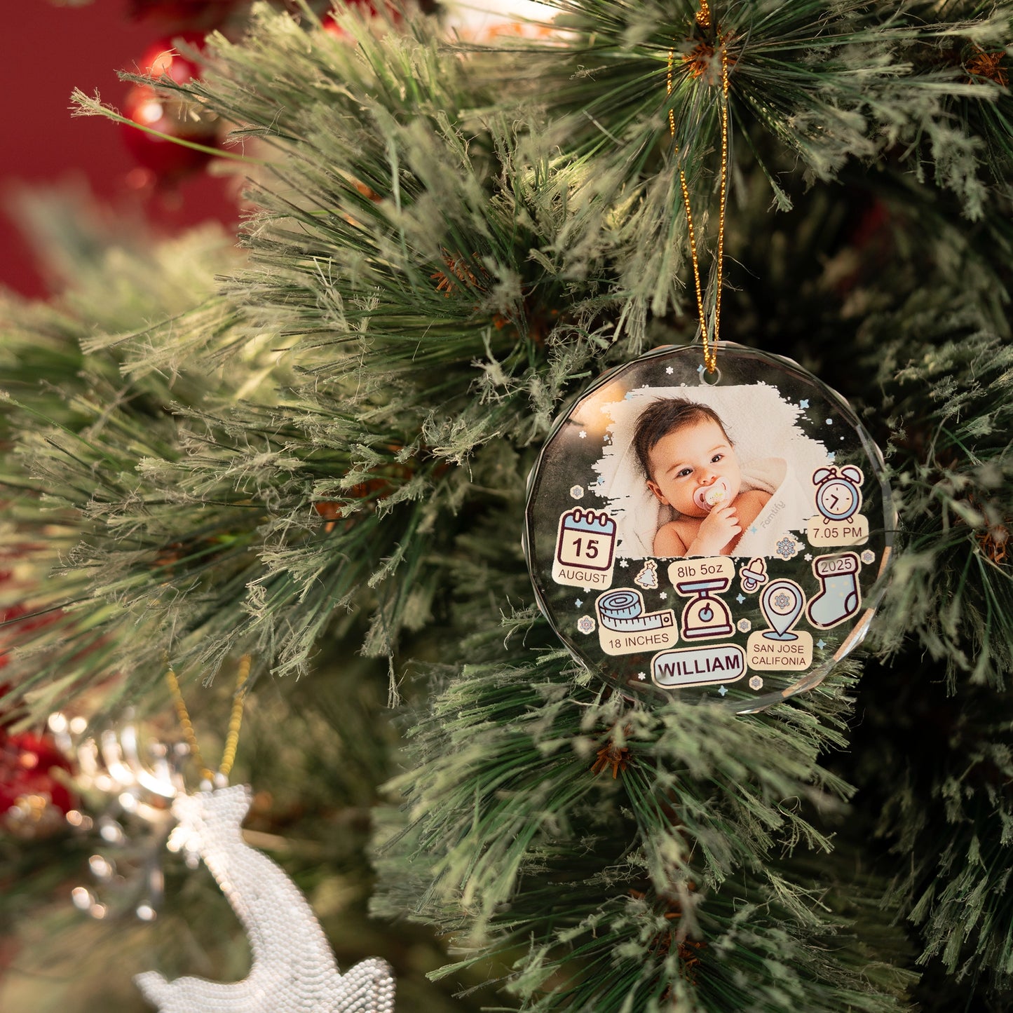 Baby's First Christmas - Custom Photo Circle Glass Ornament