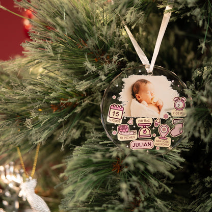Baby's First Christmas - Custom Photo Circle Glass Ornament