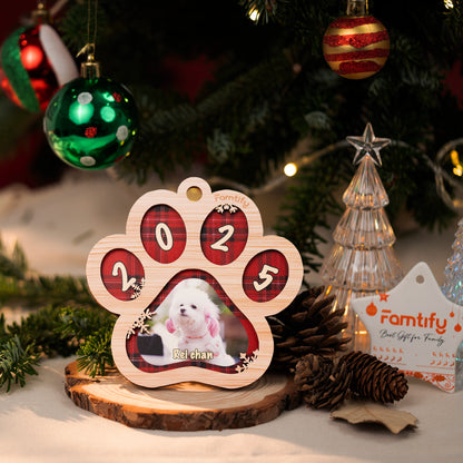 Paw Print Photo Ornament – Custom 2-Layered Wood Ornament for Dog Lovers Christmas Gift