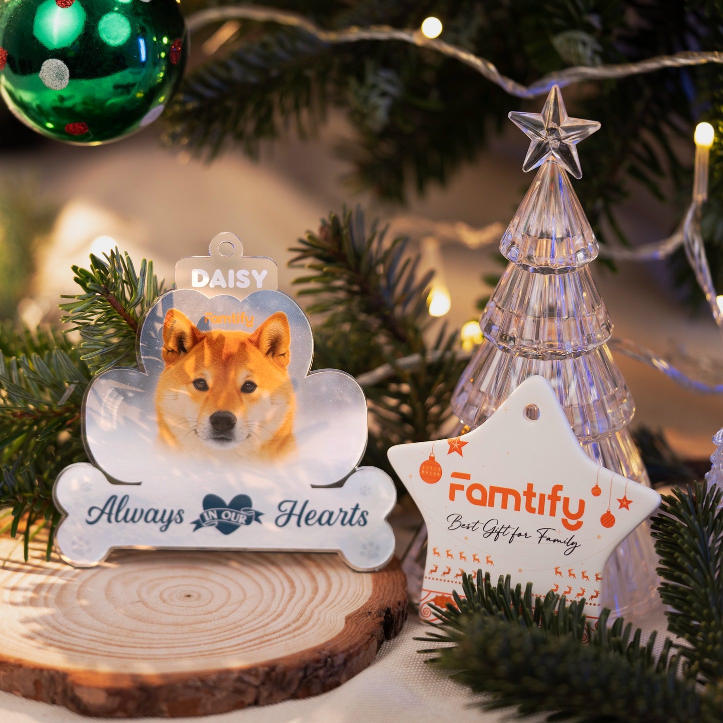 Always In Our Hearts - Custom Photo Pet Memorial Acrylic Ornament