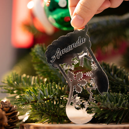 Custom Mirrored Acrylic Christmas Stocking Ornament - Personalized Name Gift