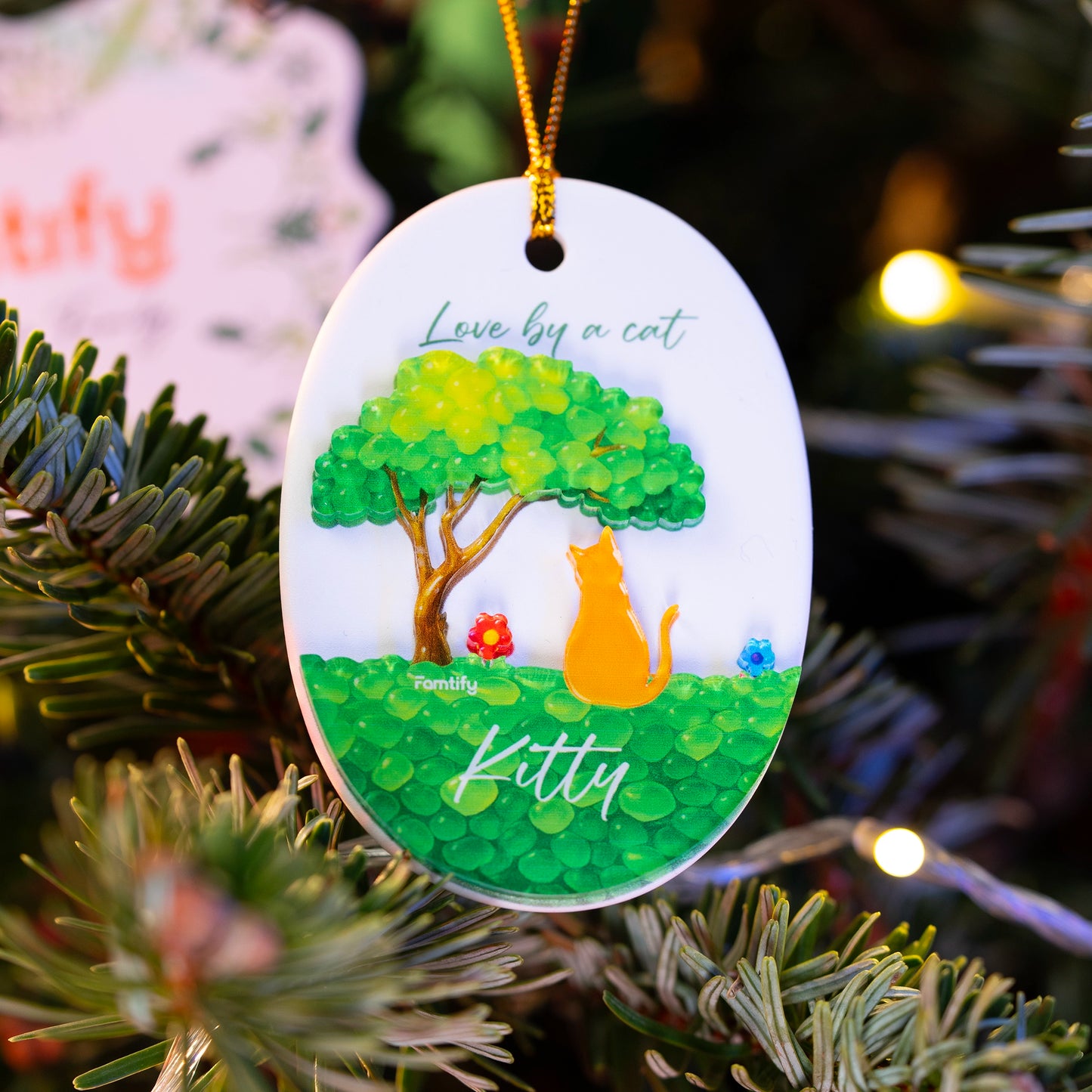 Love By A Cat - Personalized Cat Lover Ceramic and Acrylic Ornament