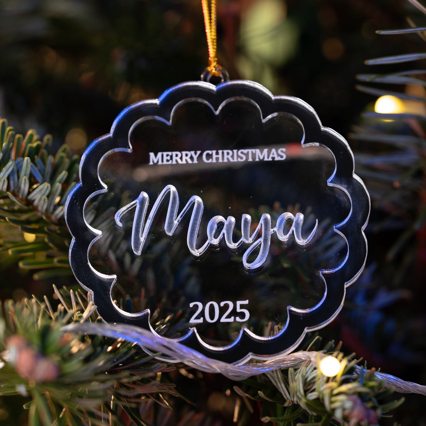 Personalized Floral Mirrored Acrylic Ornament – Custom Christmas Gift