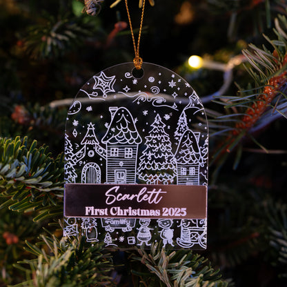 Personalized Clear And Mirrored Acrylic Arched Rectangle Ornament - New Born First Christmas Gift