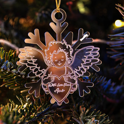 Memorial Mirrored Acrylic Angel's Snowflake Christmas Ornament