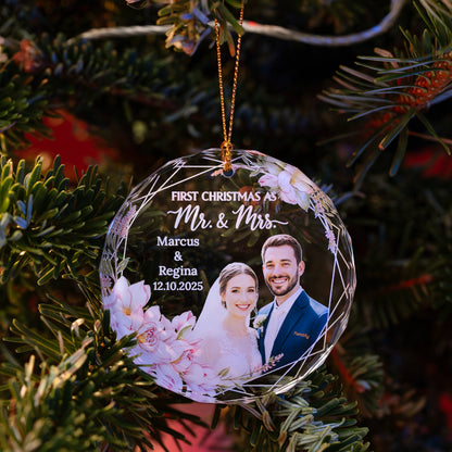 First Christmas Married - Custom Photo Glass Ornament
