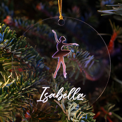 Personalized Ballerina Mirrored Acrylic Ornament - Christmas Gift for Dancer or Baby Girl