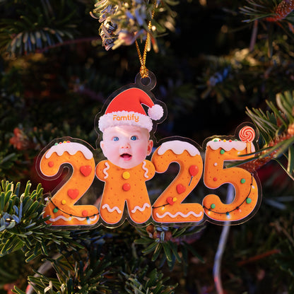 Funny Gingerbread Baby First Christmas - Custom Photo Acrylic Ornament