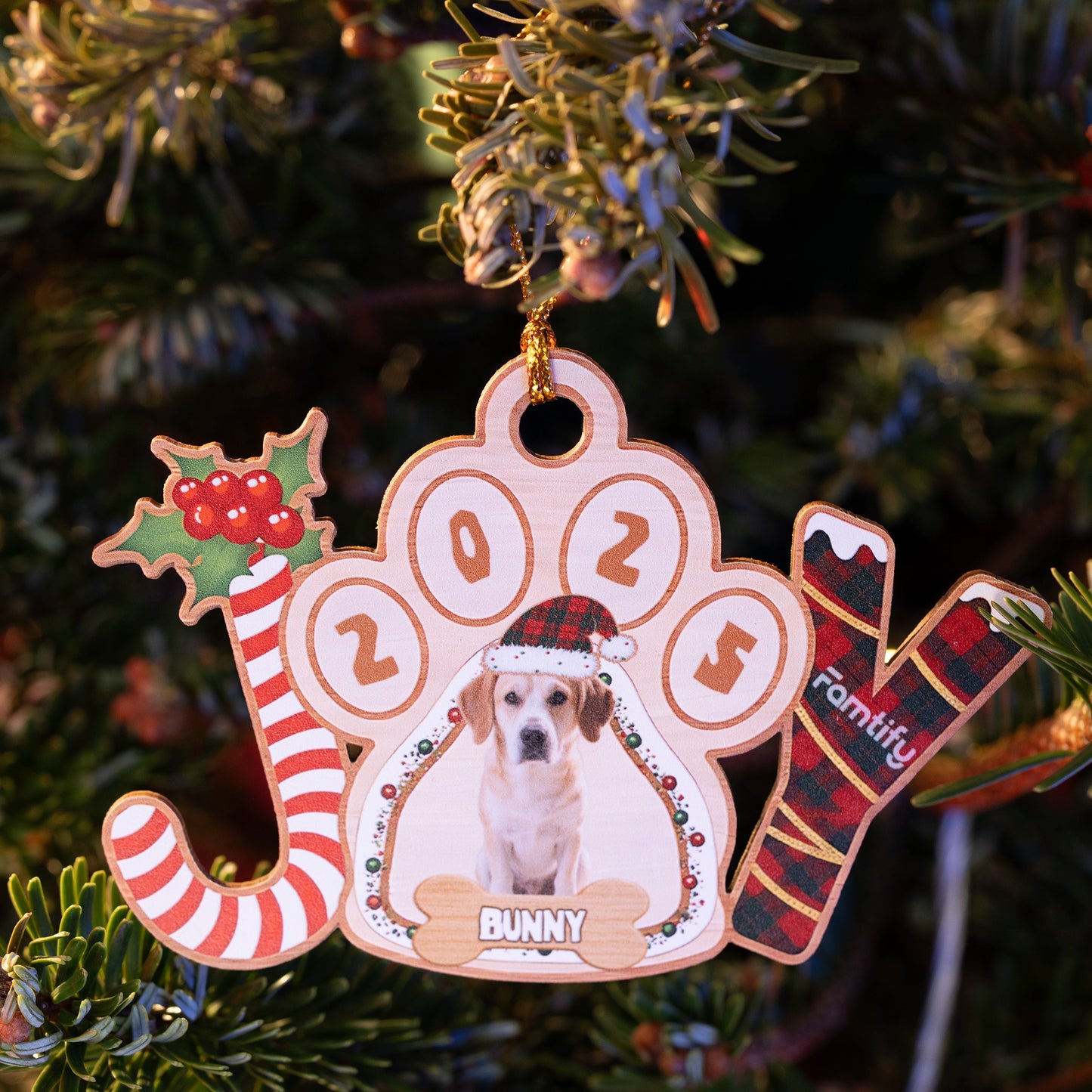 Joyful Dog – Custom Wood Ornament for Dog Lovers Christmas Gift