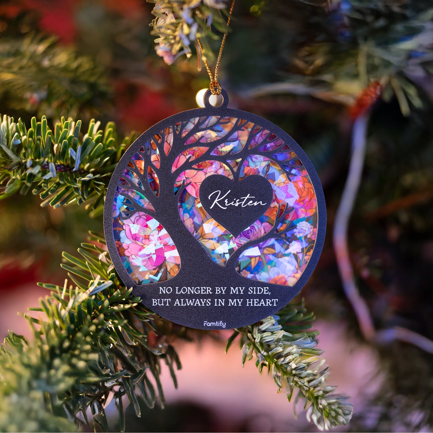No Longer by My Side but Always in My Heart – Custom Wood and Hologram Acrylic Ornament for Memorial Gift
