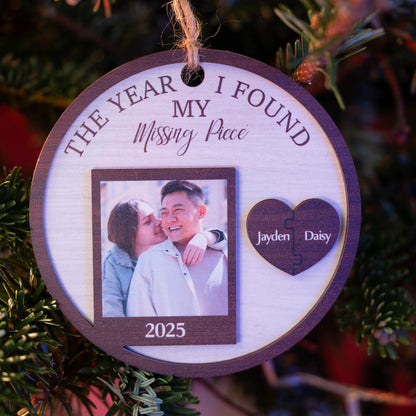 Personalized Couples Ornament – “The Year I Found My Missing Piece” 2-Layer Wooden Keepsake