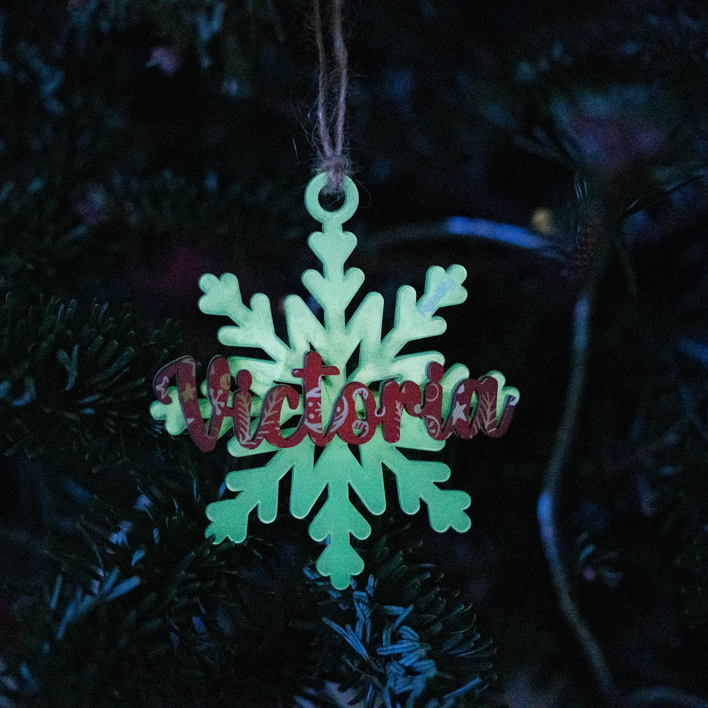 Personalized Glow In The Dark Wood and Luminous Acrylic Snowflake Ornament