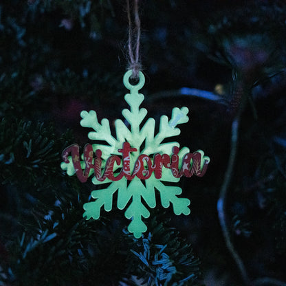 Personalized Glow In The Dark Wood and Luminous Acrylic Snowflake Ornament