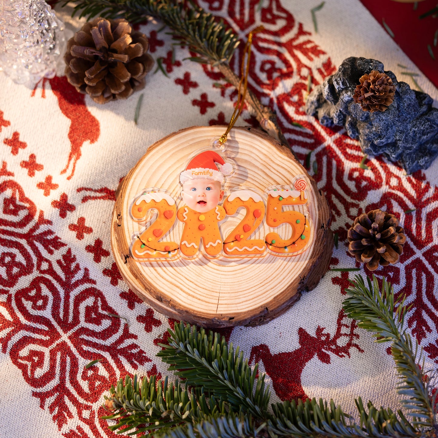 Funny Gingerbread Baby First Christmas - Custom Photo Acrylic Ornament