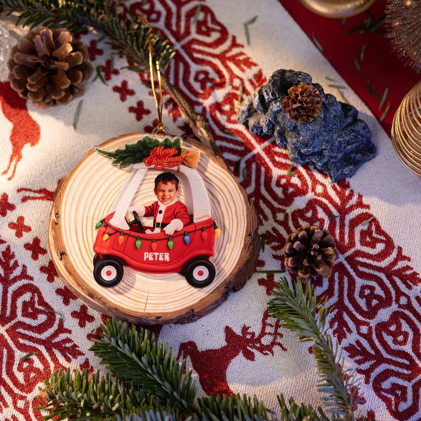 Custom Baby Kid in Car Acrylic Ornament – Personalized Newborn Christmas Photo Keepsake