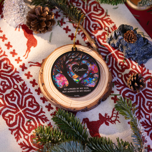 No Longer by My Side but Always in My Heart - Custom Wood and Hologram Acrylic Ornament for Memorial Gift