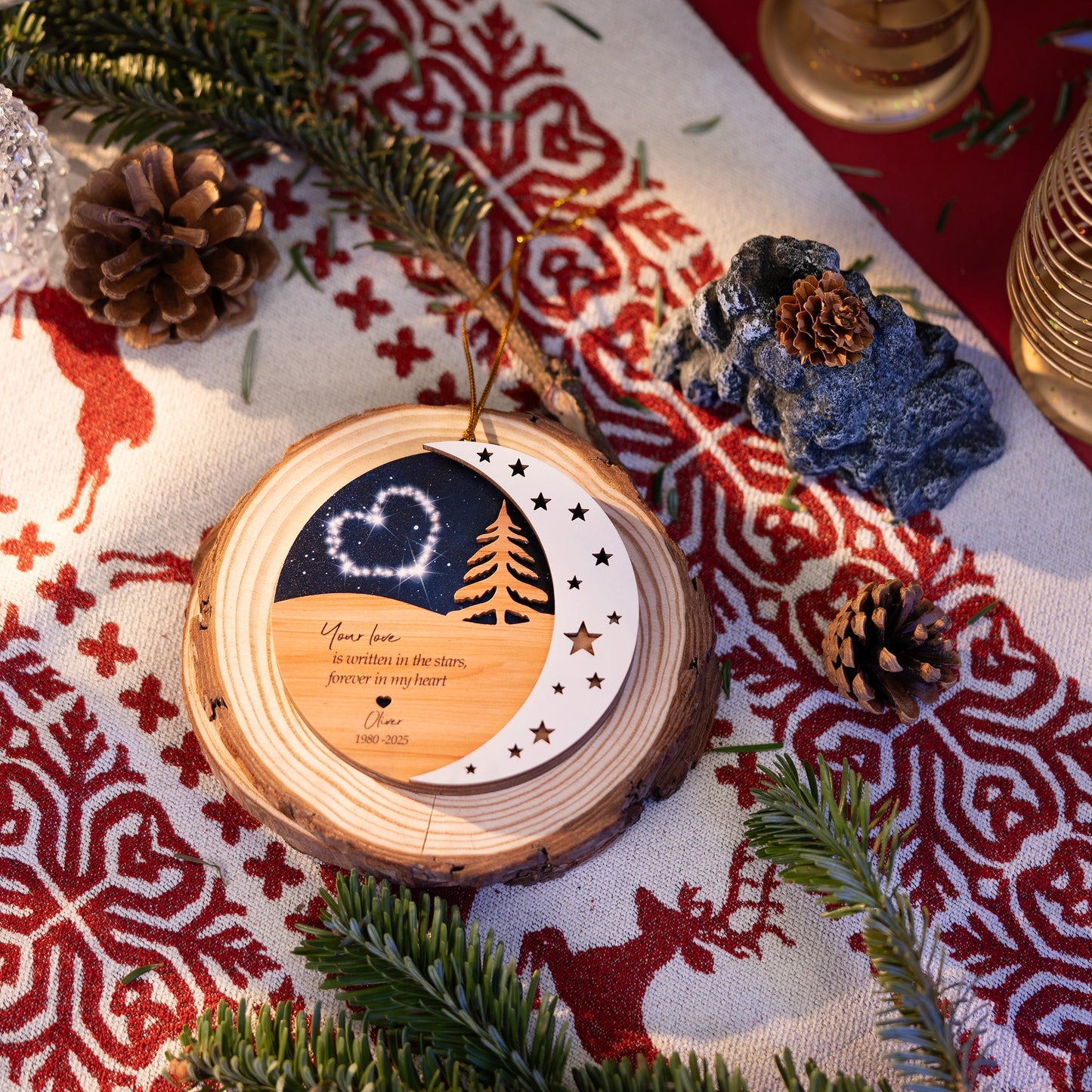 Your Love Is Written in the Stars, Forever in My Heart – Custom 3-Layered Wood Ornament for Memorial Gift